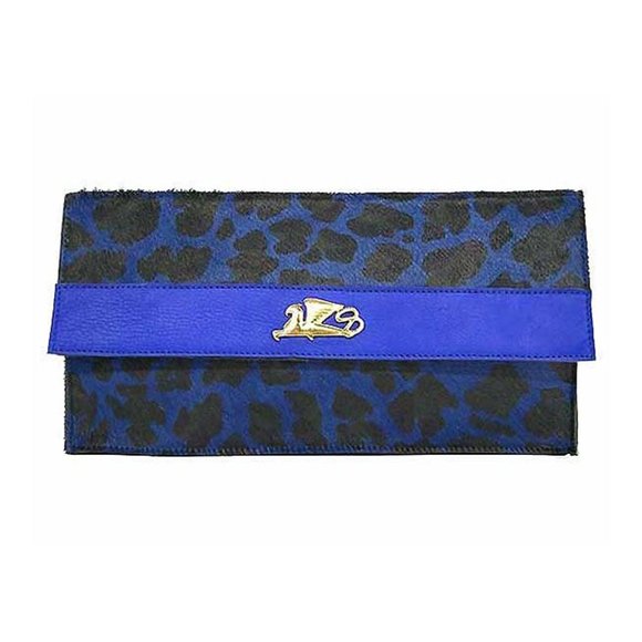 Tigerstars Griffo Handcrafted Black Leopard Print On Blue Calf Hair Clutch - Picture 1 of 5